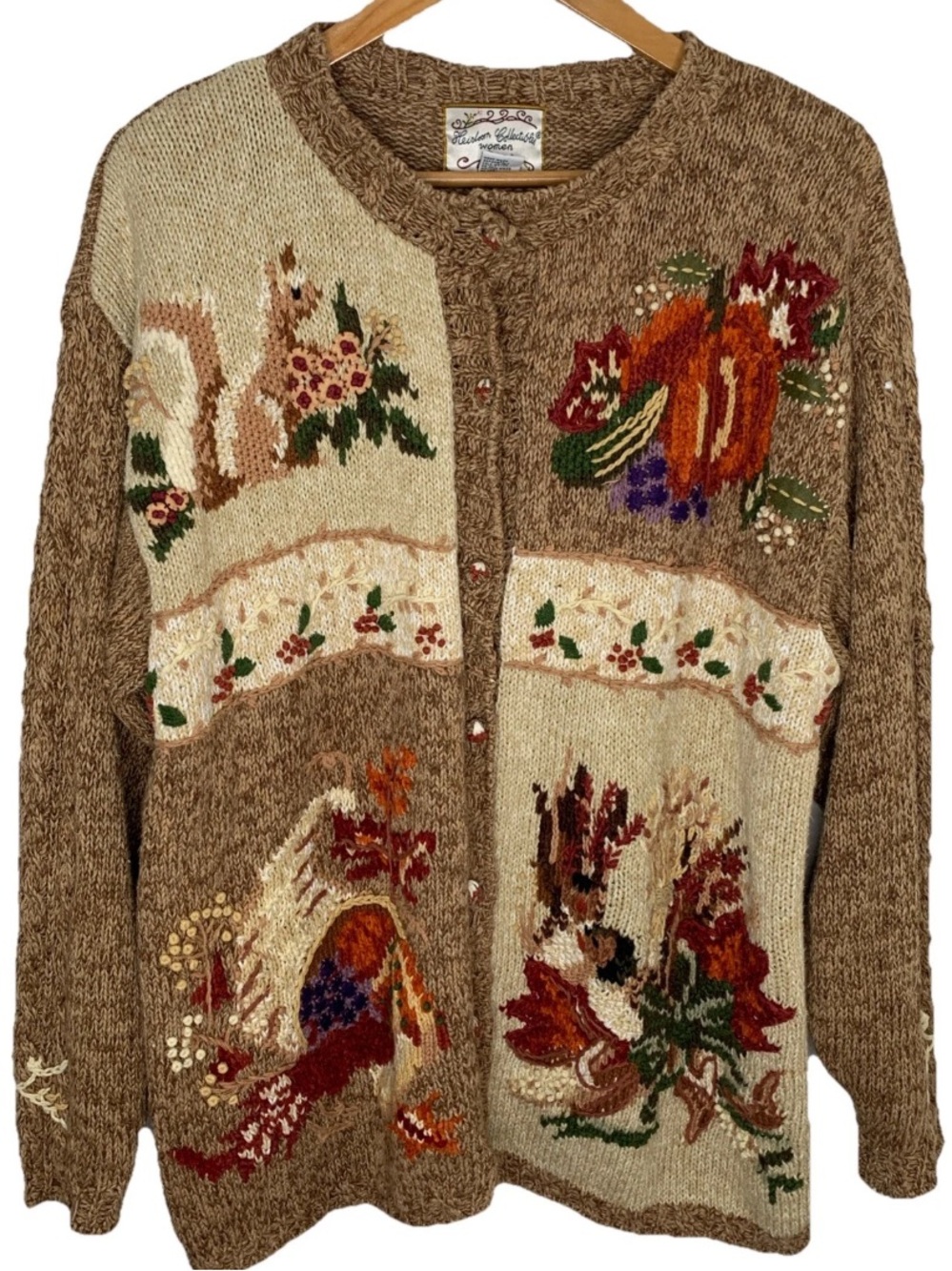VTG 90s Heirloom Collectibles Fall Autumn Squirrel Pumpkin Cardigan Size 14/16